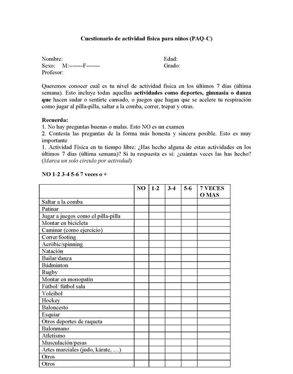 Fiabilidad de la versión española del cuestionario de actividad física